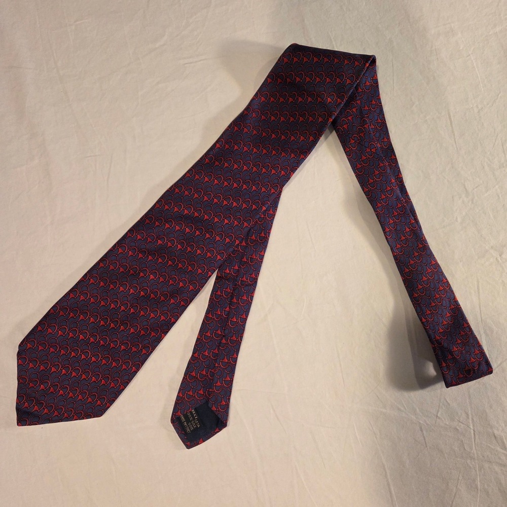 Vintage Gucci 100% Silk Necktie Horsebit Pattern, Made In Italy, Red Blue - Picture 7 of 10